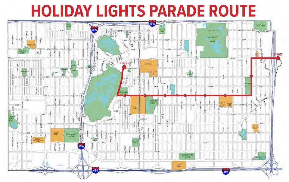 holiday lights parade map